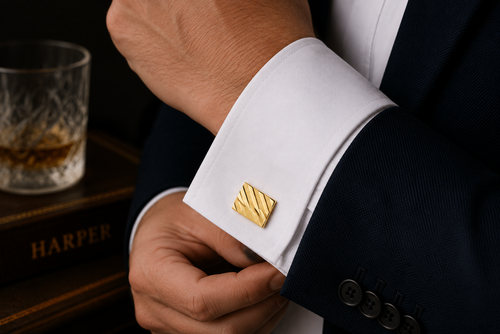 Gold-Tone Diagonal Stripe Cufflinks
